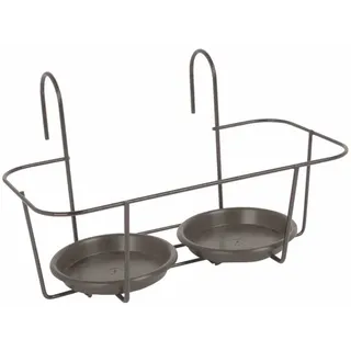 Haken-Blumentopfhalter grau für 2 Töpfe 34x18cm Pflanzen Halterung Doppel Metall
