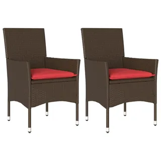 vidaXL Gartenstühle mit Kissen 2 Stk. Braun Poly Rattan - Braun
