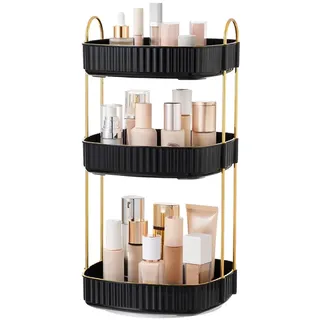 STORICANS Make up Organizer Drehbarer 3 Etagen Kosmetik Parfüm Hautpflege Organizer Ständer,Organizer Aufbewahrung für Schminktisch, Badezimmer, Schreibtisch, Arbeitsplatte,Schwarz