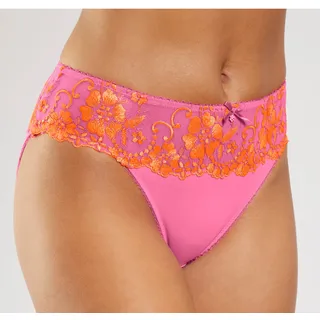 Bikinislip LASCANA "Wanda", Damen, Gr. 32/34, pink (pink, orange), Microtouch, Obermaterial: 80% Polyamid, 12% Polyester, 8% Elasthan, figurbetont, Unterhosen Bikinislip, mit Stickerei Spitze in floraler Optik, als Dessous-Set kombinierbar