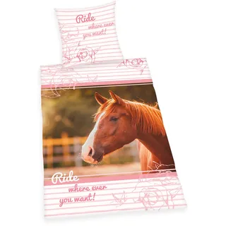 Herding Young Collection Bettwäsche-Set, Pferde Wendemotiv, Bettbezug 140 x 200 cm, Kopfkissenbezug 70 x 90 cm, Baumwolle/Renforcé