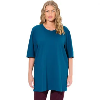 Ulla Popken Damen große Größen Übergrößen bis 72, Basic T-Shirt, Oberteil, Regular Fit, Rundhalsausschnitt, Halbarm, blaugrün 50+ 486910768-50+