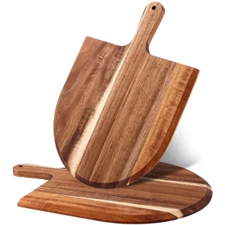 LDHHYH 2 Stück Pizzabrett Holz, Akazie Pizzaschaufel 40x30cm, Hochwertiger Pizzaheber Holz mit Handgriff, Multifunktionales Schneidebrett & Pizza Brett