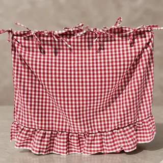 Handgefertigte Ofen-Schürze im Landhausstil, Deko-Vorhang für Backofen aus, Hitzebeständige Ofenabdeckung mit Rüschen Schleifen, Spülmaschinen-Vorhang für Küche Landhaus-Deko (ZKDY40360-Red-A)