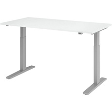 Bild von elektrisch höhenverstellbarer Schreibtisch weiß rechteckig, C-Fuß-Gestell silber 160,0 x 80,0 cm