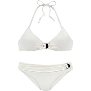 Triangel-Bikini JETTE, Damen, Gr. 36, Cup A/B, weiß, Microfaser, Microfaser, Polyamid, unifarben, Bikini-Sets Triangel-Bikini, mit Zier-Accessoires