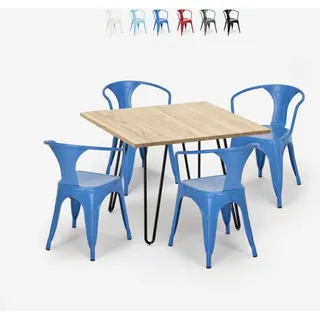 set tisch 80x80cm 4 stühle stil industriedesign bar küche reims light - Blau - Blau