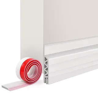 Vinabo Isolierender Tür-Zugluftstopper, 100 cm x 5 cm, Anti-Zugluft-Türboden & Türabdichtung, Selbstklebender Türboden, Eingangstür-Isolierung, Kälteschutz, Schallschutz (1 x weiß)