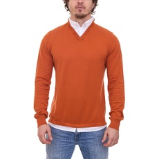 CityComfort Herren Pullover mit V-Ausschnitt Business-Sweater mit Button-Down Hemd-Einsatz MVSS003 Rost-Braun