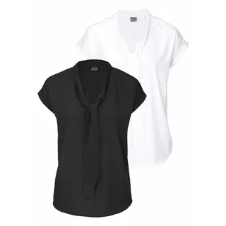 Bruno Banani Schluppenbluse Packung, 2er-Pack, 2 Stk. mit Bindeband Bruno Banani schwarz und wollweiß (aus recyceltem Polyester)