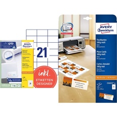 AVERY Zweckform 3652 Adressaufkleber 100 Blatt, weiß & C32253-25 Tischkarten zum Selbstbedrucken auf allen Druckern
