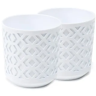 PECZEKO Matte Blumentöpfe - Deko Pflanztopf für Blumen & Kräuter - Langlebige & leichte runde Kunststoff-Pflanzentöpfe für Wohn- & Esszimmer, Küche, Terrasse, Balkon - 2er-Set - (Weiß/Weiß, ø 14 cm)