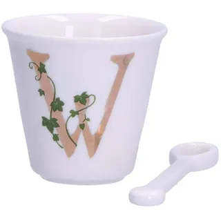 La Porcellana Bianca - Buchstabe W mit Teelöffel, Küche - Einzigartige Linie - Geschenkidee - Porzellan - 75 CC, Ø 6,7 cm, H6 cm
