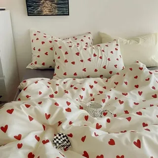AShanlan Herz Bettwäsche 135x200 4teilig Weiß Rot Herzen Bettbezug 2er Set Weich und Atmungsaktiv Microfaser Herzmotiv Bettwäsche Set und 2 Kissenbezug 80x80 cm
