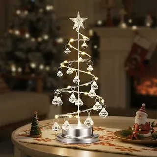 Luxspire Crystal Weihnachtsbaum Licht, Spirale Weihnachtsbaum dekorative Tischlampe, 30 LEDs, batteriebetrieben, 11 Zoll Weihnachten Tischdekoration für Kaminsims, Esstisch, Nachttisch, Silber