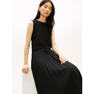 Strickkleid TOMMY HILFIGER "5X2 SLASH-NK MIX MEDIA DRS", Damen, Gr. XS (34), N-Gr, schwarz, Web, Obermaterial: 95% Viskose, 5% Elasthan, unifarben, bequem Midi, Rundhals, Kleider Strickkleid, mit feinen Rippen