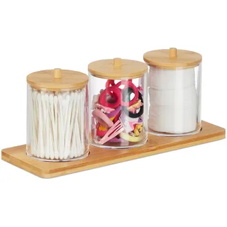 Relaxdays Wattestäbchenbehälter Badorganizer Transparent/Natur