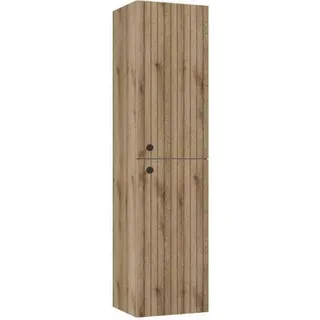 Domodomo badezimmerschrank hängeschrank 140 x 35 cm, badschrank schmal Eiche, wandschrank Bad- badezimmerschrank Holz - Beige