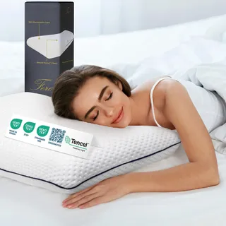 Ferò Memory-Foam Nackenstützkissen 70x40x12 mit Tencel-Faser – Luxus und Komfort für eine Erholsame Nachtruhe – Mittelfest und Atmungsaktiv für Nacken, Rücken und Schultern – Oeko-TEX Zertifiziert