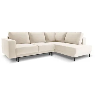 Micadoni Ausklappbares-Ecksofa rechts Caro aus Samt leichtes beige 5 Sitzplätze , Textil , L-Form , 247x187 cm , Hergestellt in Europa, Oeko-Tex® , Wohnzimmer, Sofas & Couches, Wohnlandschaften, Ecksofas