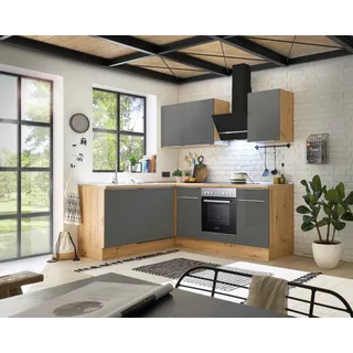 Respekta Winkelküche L-Form 220 cm Grau Artisan Eiche