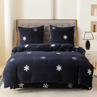 cotton market Bettwäsche Plüsch Schneeflocken Mikrofaser Schwarz/Weiß 135 x 200 cm + 70 x 80 cm