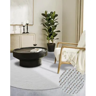 Villeroy & Boch Wollteppich Francois Rund oval, Läufer, Handgewebt & Natürlich - Boho Teppich Wolle Wohnzimmer, Schlafzimmer, Esszimmer, Flur, Küche – Natur Weiß, 160cm