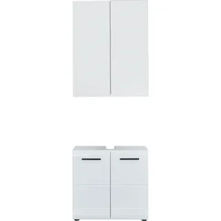 trendteam Bad 2-teilige Kombination Skin/Gloss/Line Weiß Nachbildung/Weiß Hochglanz Tiefzieh 60 x 182 x 31 cm - Weiß