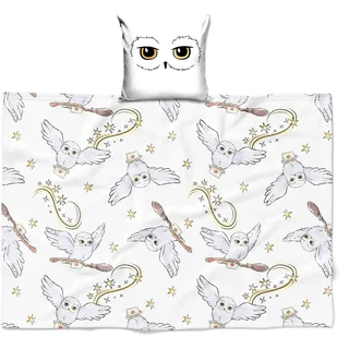 Harry Potter Kuscheldecke 120x150 cm, Eule Hedwig 2-in-1 Set, Kissenbezug und Flauschdecke, Wohndecke, Coral Fleece-Decke, Sofadecke, Deko Geschenk Fanartikel - flauschig, weich & kuschelig