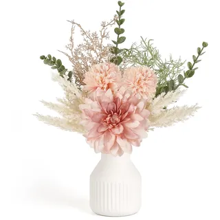 Mkono kleine künstliche Blumen in Keramik Vase 13.5" Mittelstücke Couchtisch Dekor, Seide Blume Bouquet Arrangements für Home Decor, Innen, Esszimmer, Küche, Hochzeit, Rosa