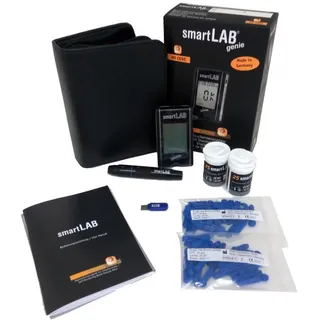 smartLAB genie Blutzuckermessgerät Vorteilspack mit großem Display mit 50 Blutzuckerteststreifen und 50 Lanzetten