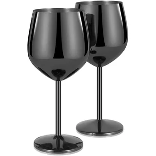 Livole Cocktailgläser aus Edelstahl, Rotweingläser mit Stiel, Unzerbrechlich Weingläser, 18Oz 550ml Sektgläser, Champagner Gläser Set für Partys, Picknicks, Camping, Schwarz (2er Pack)
