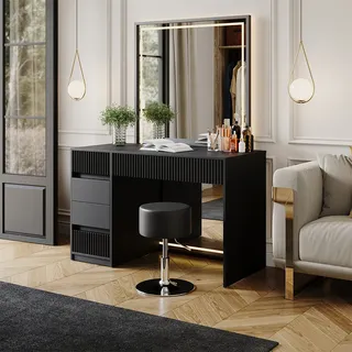 Vicco Schminktisch Omira, 120 cm mit Hocker, Schwarz - Schwarz