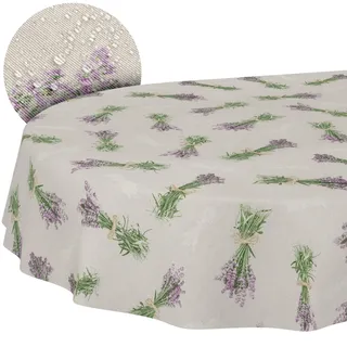 Tischdecke aus Stoff Textil abwaschbar Tischwäsche Tischtuch Baumwolle Polyester Lavendel Beige Oval 180x140cm In-/Outdoor Tischdecke