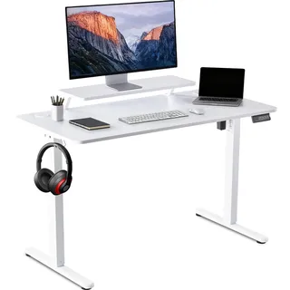 DUMOS Höhenverstellbarer Schreibtisch 120 x 60 cm, Elektrischer Schreibtische Höhenverstellbar, Gaming Tisch mit Monitorständer, Stehpult Verstellbarer Computertisch, Adjustable Standing Desk, Weiß