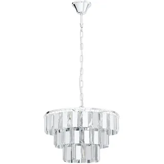 EGLO Pendelleuchte Erseka, 5 flammige Hängelampe, Elegant, Hängeleuchte aus Stahl in Chrom und Kristall in Klar, Esstischlampe, Wohnzimmerlampe hängend mit E14 Fassung, Ø 38,5 cm