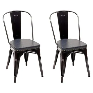 2er-Set Esszimmerstuhl, Küchenstuhl Chesterfield Metall Kunstleder Industrial Gastronomie - schwarz-grau - Grau, Schwarz