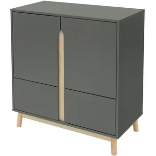 ML-Design Sideboard 80x40x86 cm Grün-Natur Kommode mit 4 Türen Kiefernholzfüßen,