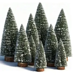 Mini Tannenbaum Deko Set – 9 Künstliche Kleine Weihnachtsdeko Bäume mit Schnee für Tisch & Fensterbank, Langlebige Miniatur-Deko für Festliche Stimmung (Dunkelgrün 9 Pack - 15/20/10 cm)