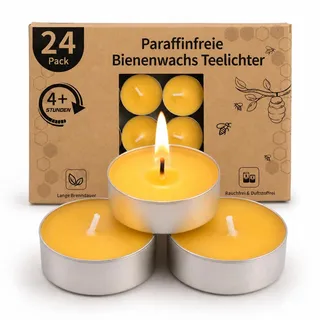 LETINE 24 Stück Bienenwachs Teelichter Kerzen, 4 Stunden, Duftfrei