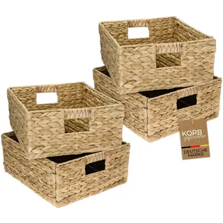 HMF Aufbewahrungskorb passend für KALLAX Regal halbes Fach, Korb geflochten aus Wasserhyazinthe mit Griffen, 4er Set, 30 x 34 x 15 cm, Naturfarben