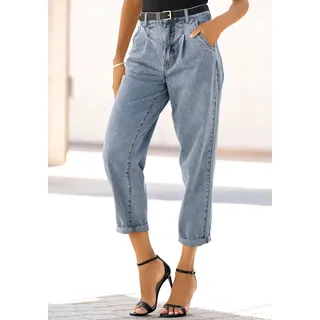 Relax-fit-Jeans BUFFALO "in modischem Crop-Design", Damen, Gr. 40, N-Gr, blau (blau, washed), Denim/Jeans, Obermaterial: 100% Baumwolle, unifarben, figurumspielend knöchelfrei, Jeans Relax-fit-Jeans, in High-Waist-Form mit Bundfalten, verkürzte Länge, Sommerhose, Topseller