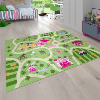 Paco Home Kinderteppich »Bino 560« rechteckig 4 mm Höhe Kurzflor, Straßen-Spiel-Teppich, Motiv Bauernhof, Kinderzimmer, grün