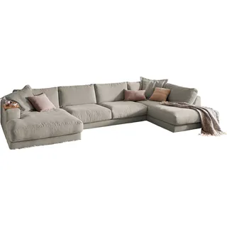 KAWOLA Sofa MADELINE Wohnlandschaft U-Form Cord steingrau Longchair links - Grau