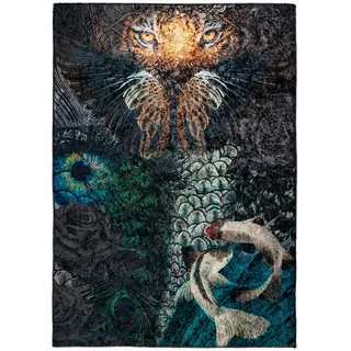 Novel Flachwebeteppich , Multicolor , Textil , Tier , quadratisch , 120x170 cm , für Fußbodenheizung geeignet , Teppiche und Böden, Teppiche, Webteppiche