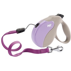 Ferplast Hundeleine AMIGO SMALL, Rollleine kleine Hunde bis 15 kg. Schnur max. 5 m. Einzelner Verriegelungs- und Entriegelungsknopf, beige, Violette Abdeckung