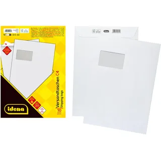 IDENA 10232 - Versandtaschen DIN C4, 10 Stück haftklebend, mit Fenster, aus 90 g/m2 FSC-Mix Papier in Weiß