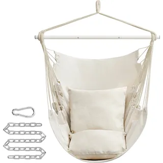 SONGMICS Hängesessel mit 2 Kissen, Metallkette, bis 150 kg belastbar,cremeweiß - Weiß