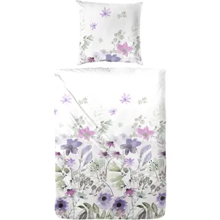 Primera Mako-Satin-Bettwäsche Alpine Garden Blumen Lila 135 x 200 cm + 2 x 80 x 80 cm