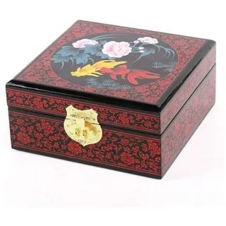 lachineuse – Schmuckkästchen mit Glücksfisch – Schmuck und geheime Aufbewahrung aus lackiertem Holz – Asiatische Dekoration – Quadratische Schachtel – Geschenkidee für Damen – 16 x 16 x 8 cm